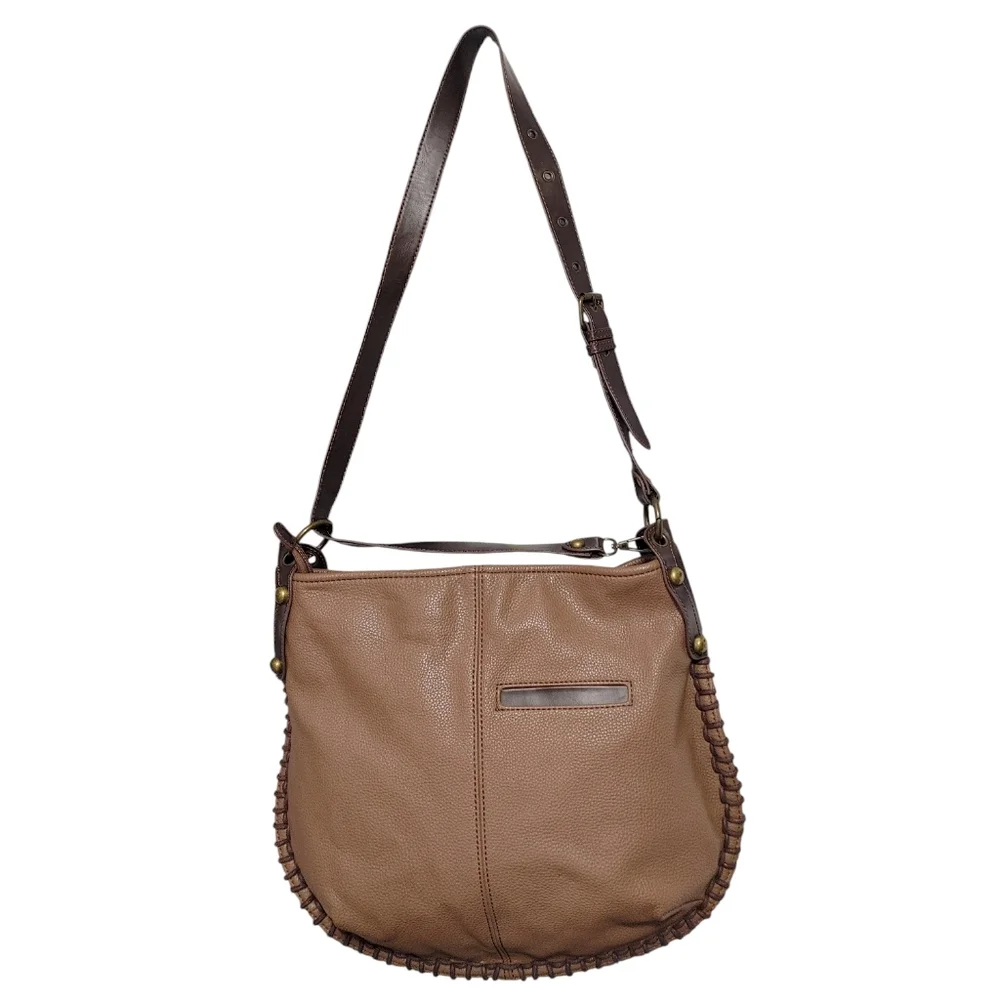 Chala Brown Floral Faux Leather Convertible Hobo Crossbody Bag Handbag Purse